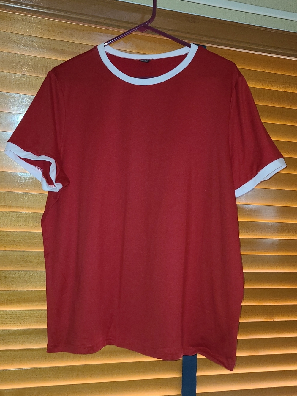SHEIN Red Short Sleeve Ringer Tee with White Trim